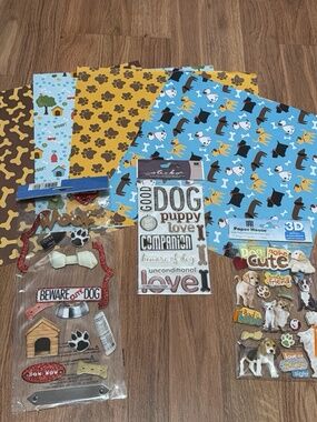 Scrapbook Paper & Stickers Puppy Dog Theme - Lot Of 7